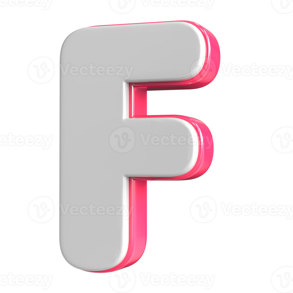Letter F White With Pink 3D Render png