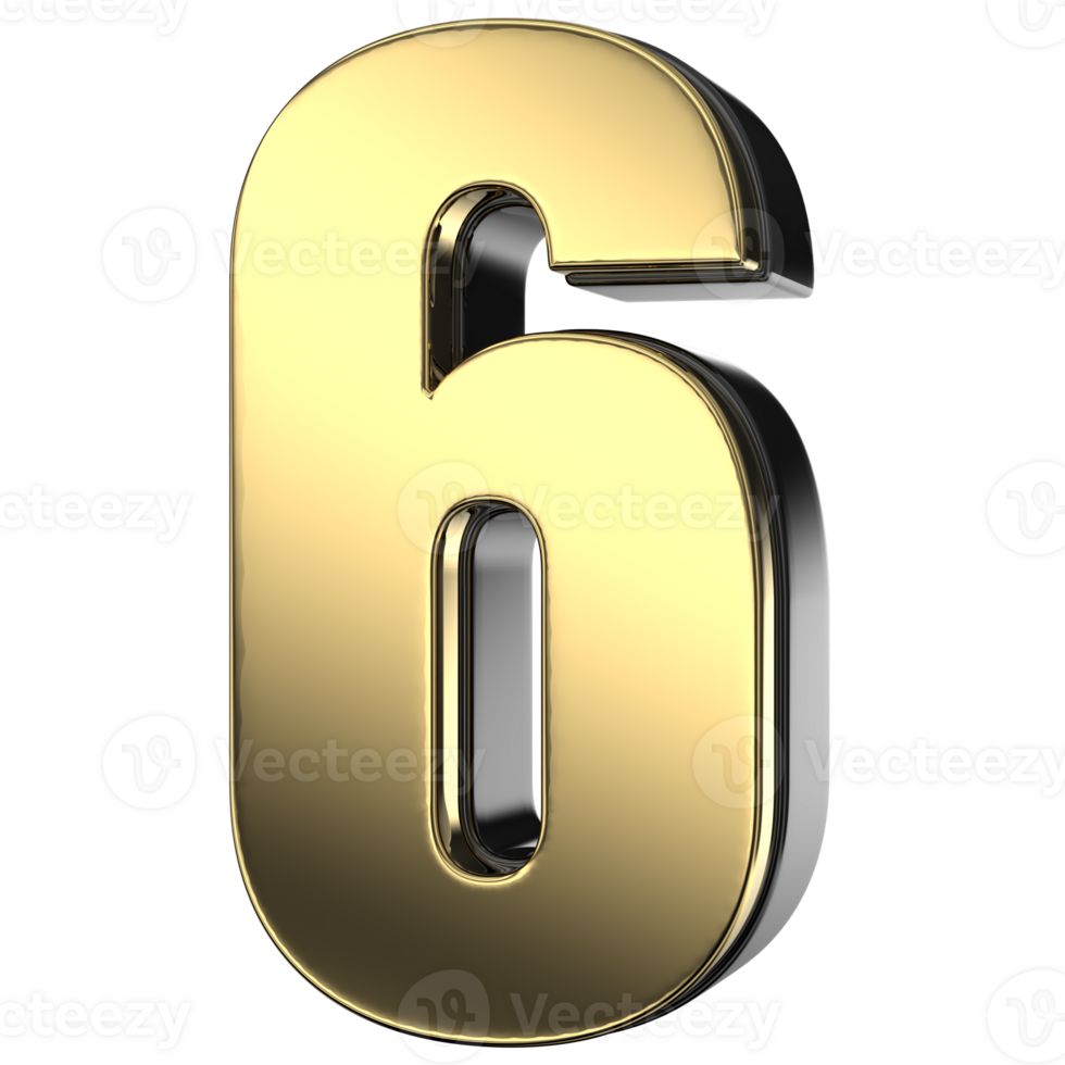 Black And Gold Of Number 6 3D Render png