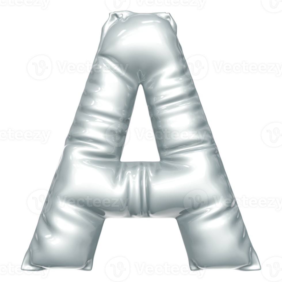 Silver balloon font 3d rendering, letter A png