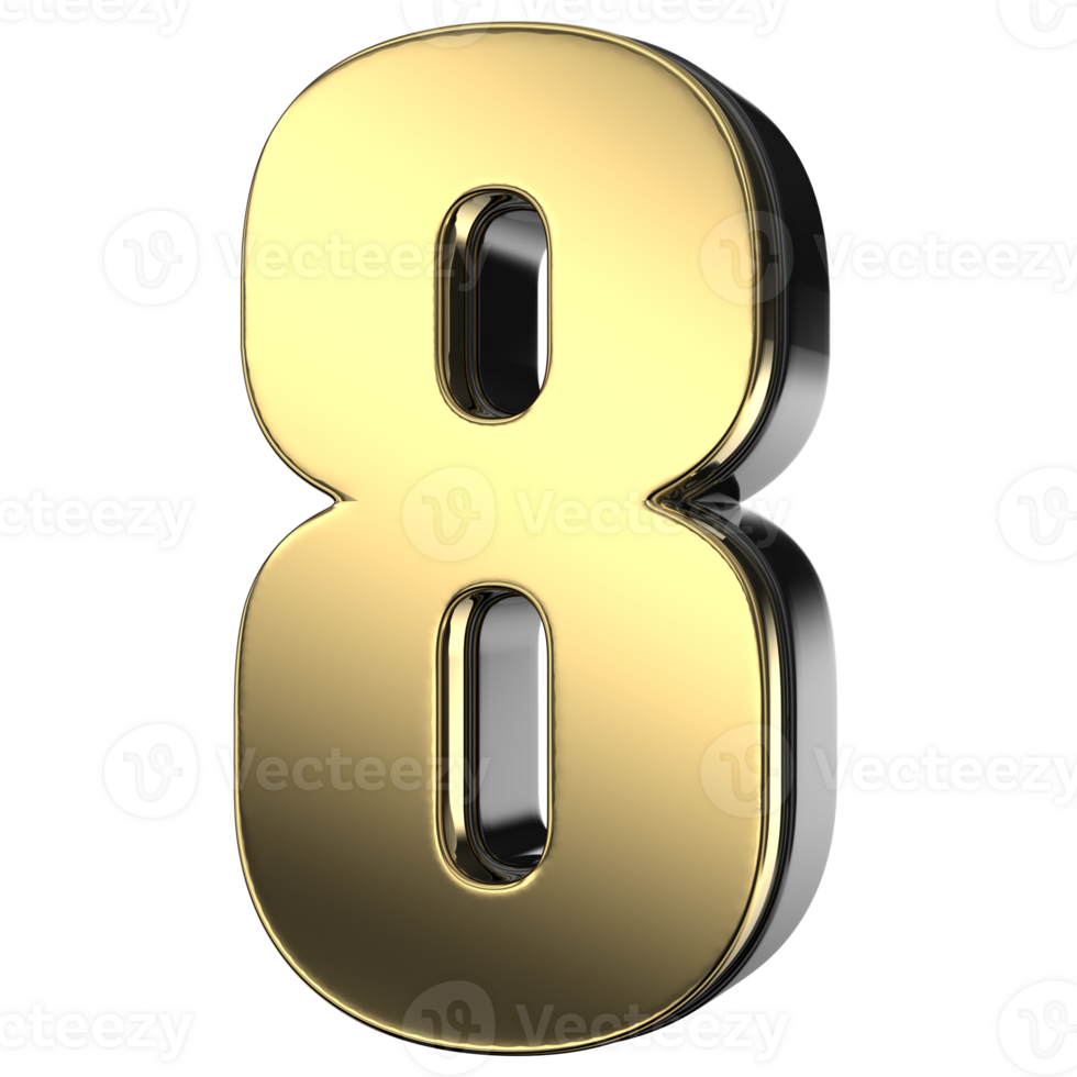 Black And Gold Of Number 8 3D Render png