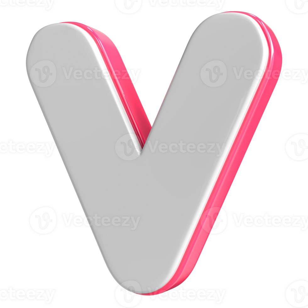 Letter V White With Pink 3D Render png