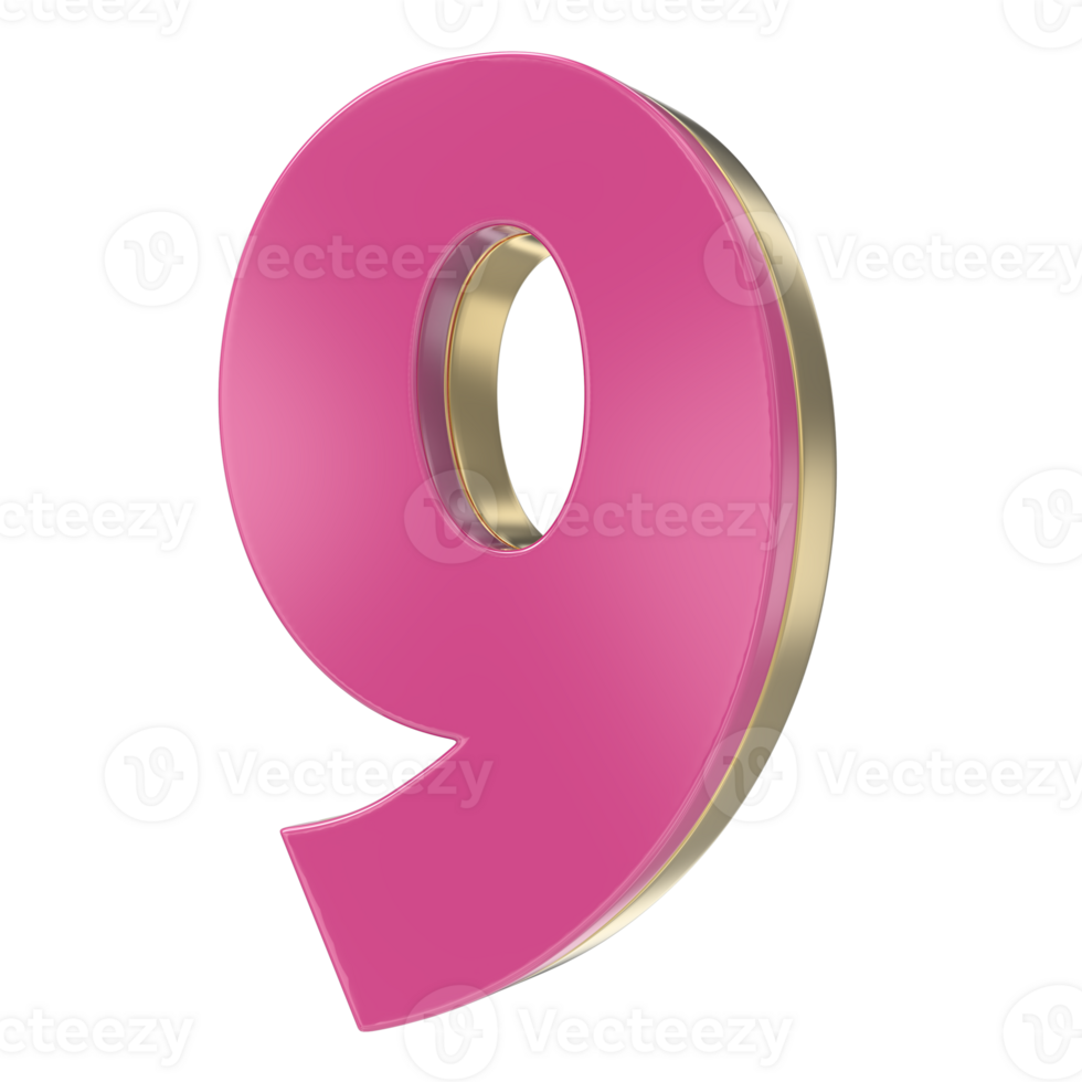 9 Pink With Gold 3D Render png