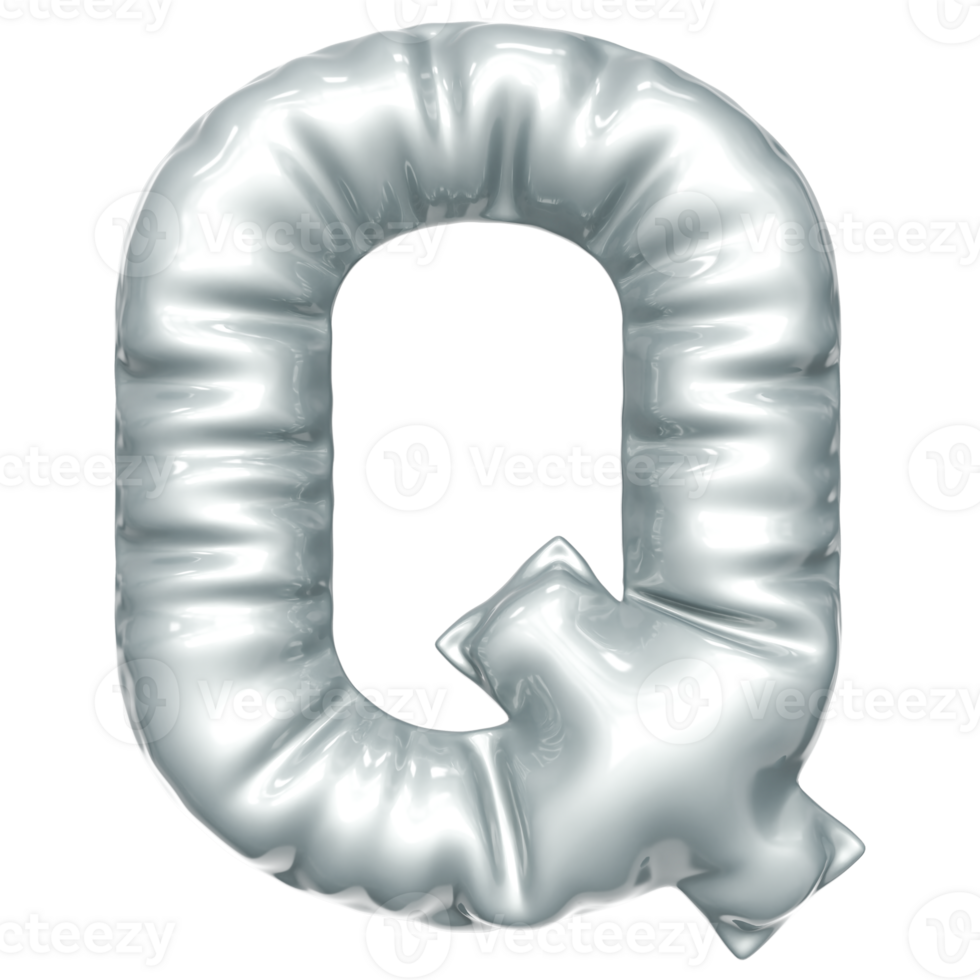 Silver balloon font 3d rendering, letter Q png