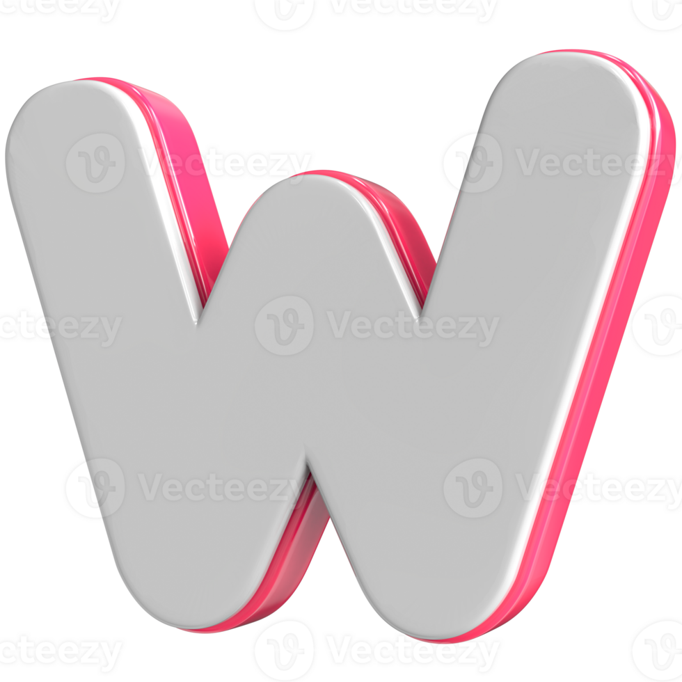 Letter W White With Pink 3D Render png