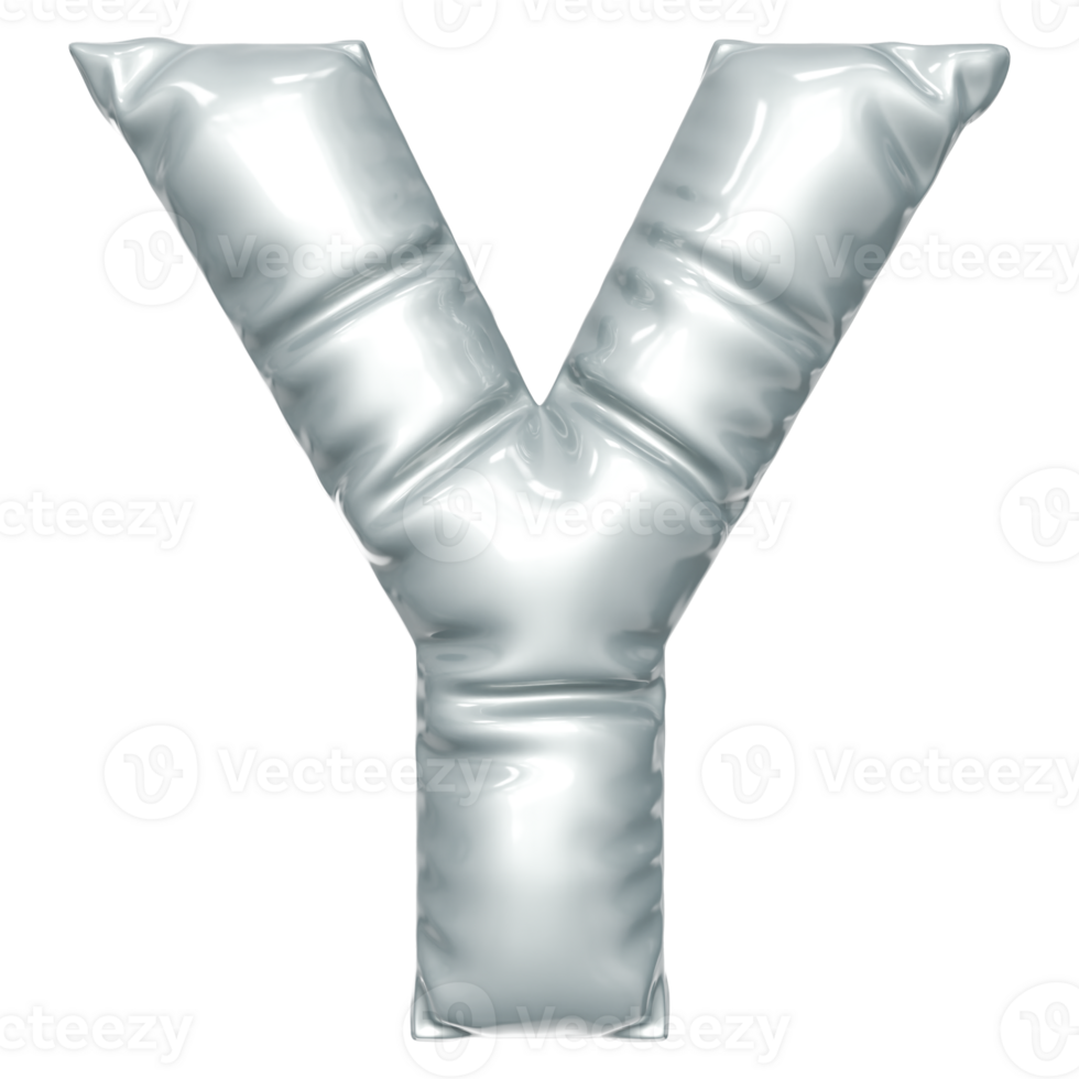 Silver balloon font 3d rendering, letter Y png