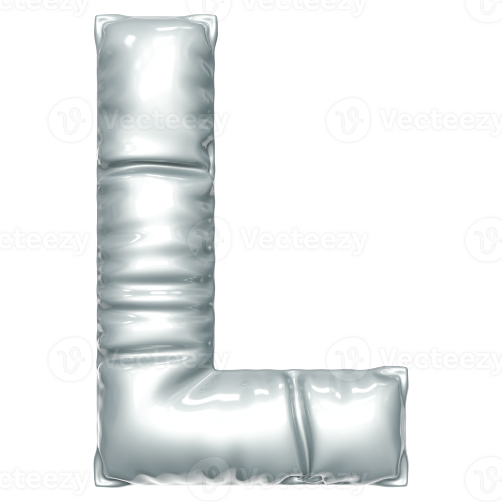 Silver balloon font 3d rendering, letter L png