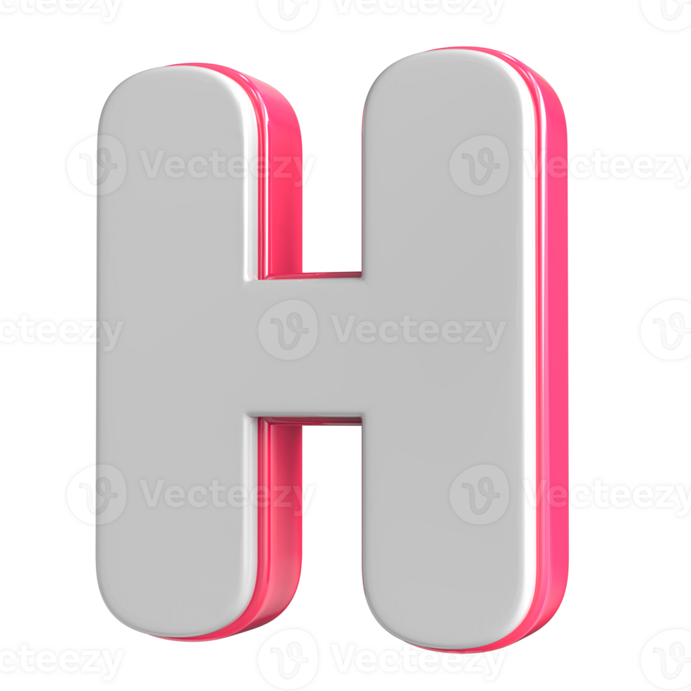 Letter H White With Pink 3D Render png