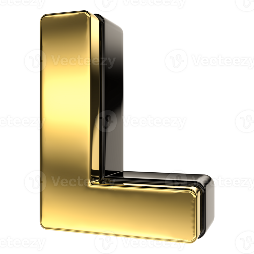 Letter L Gold With Black 3D Render png