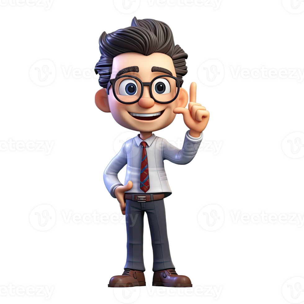 3D Cartoon businessman on transparent background. png