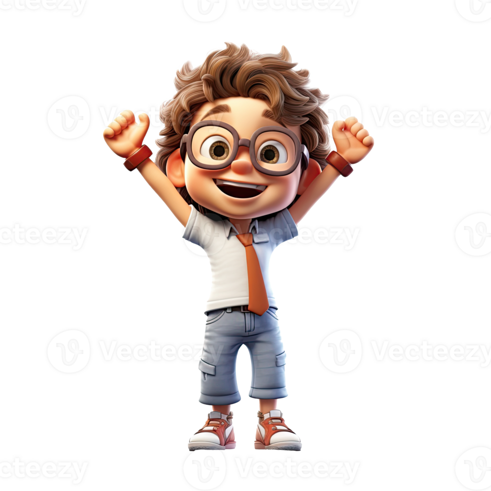 3D happy cartoon boy on transparent background. png