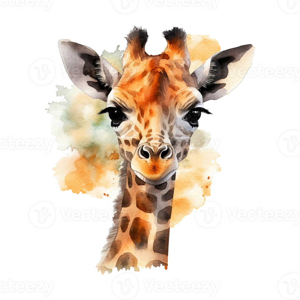 Watercolor giraffe isolated on transparent background. png