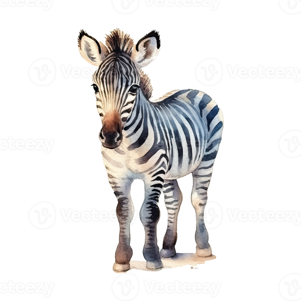 Watercolor little zebra isolated on transparent background. png
