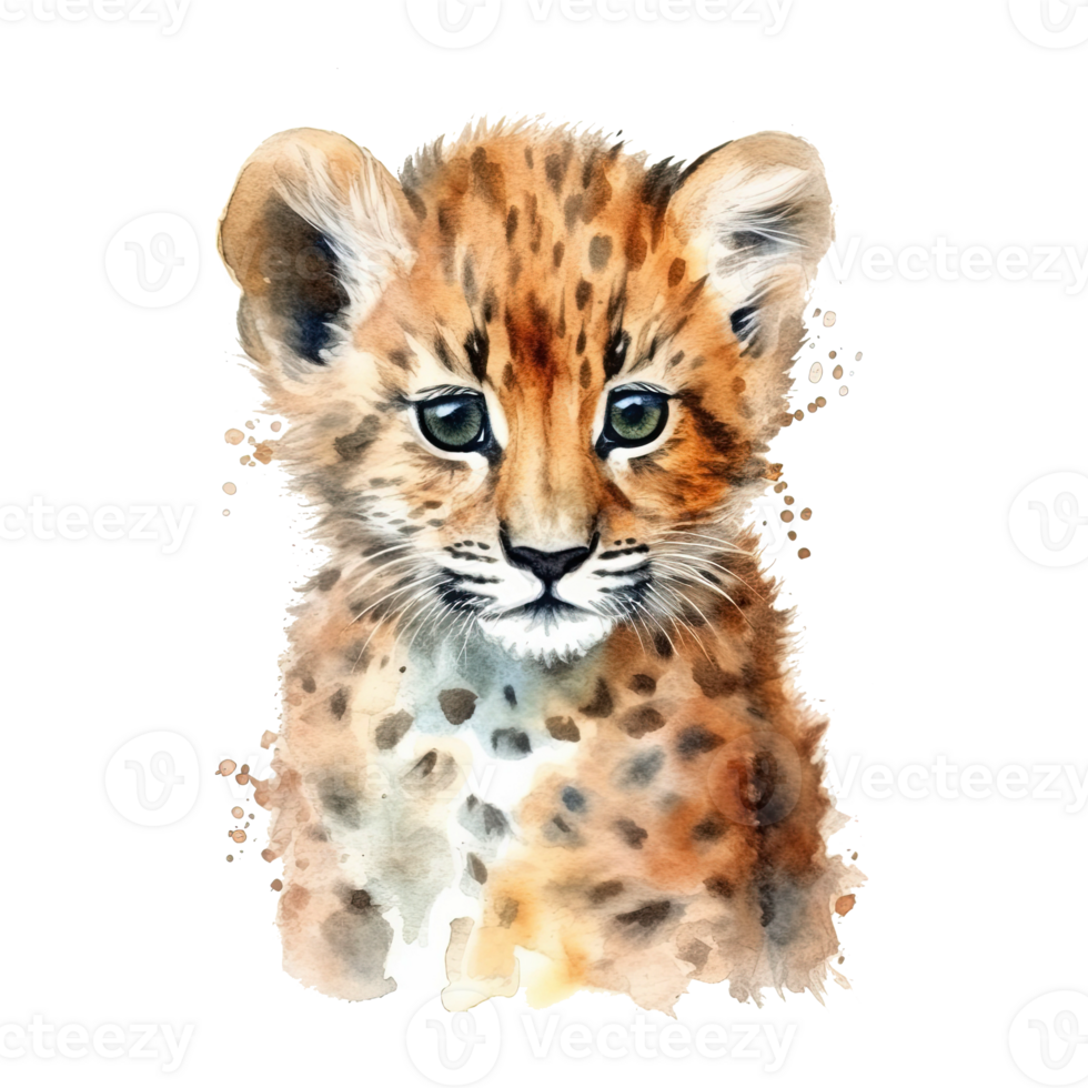 Watercolor leopard isolated on transparent background. png