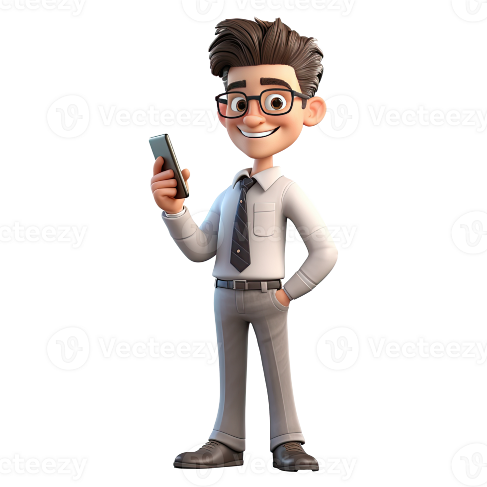 3D Cartoon businessman on transparent background. png