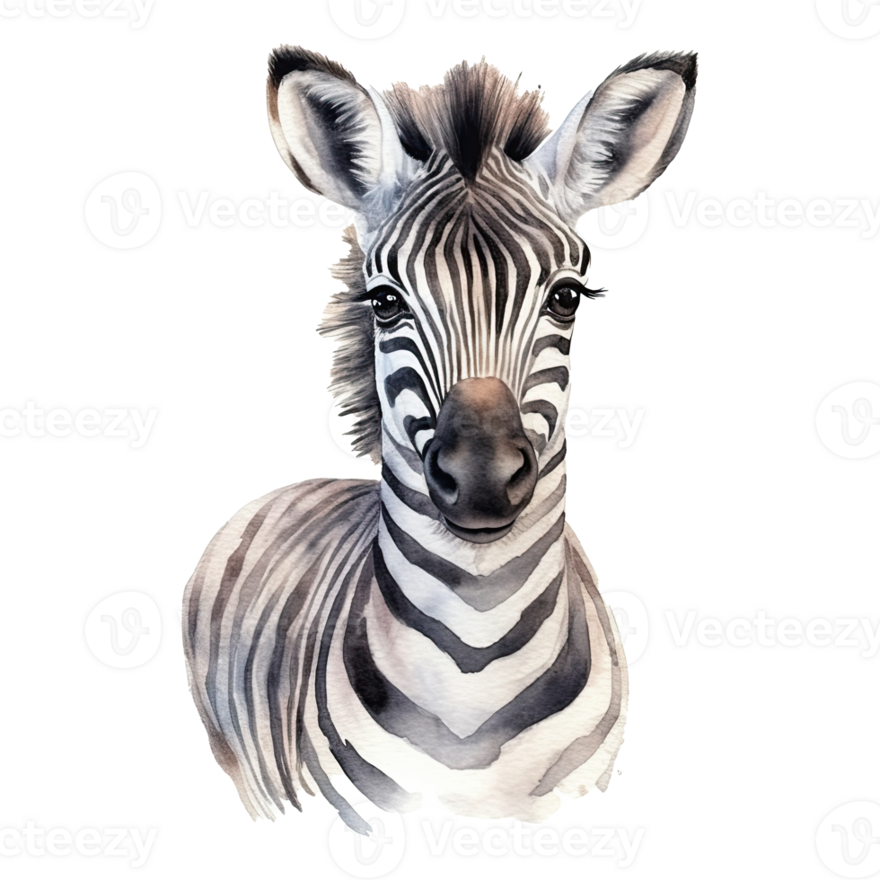 Watercolor little zebra isolated on transparent background. png