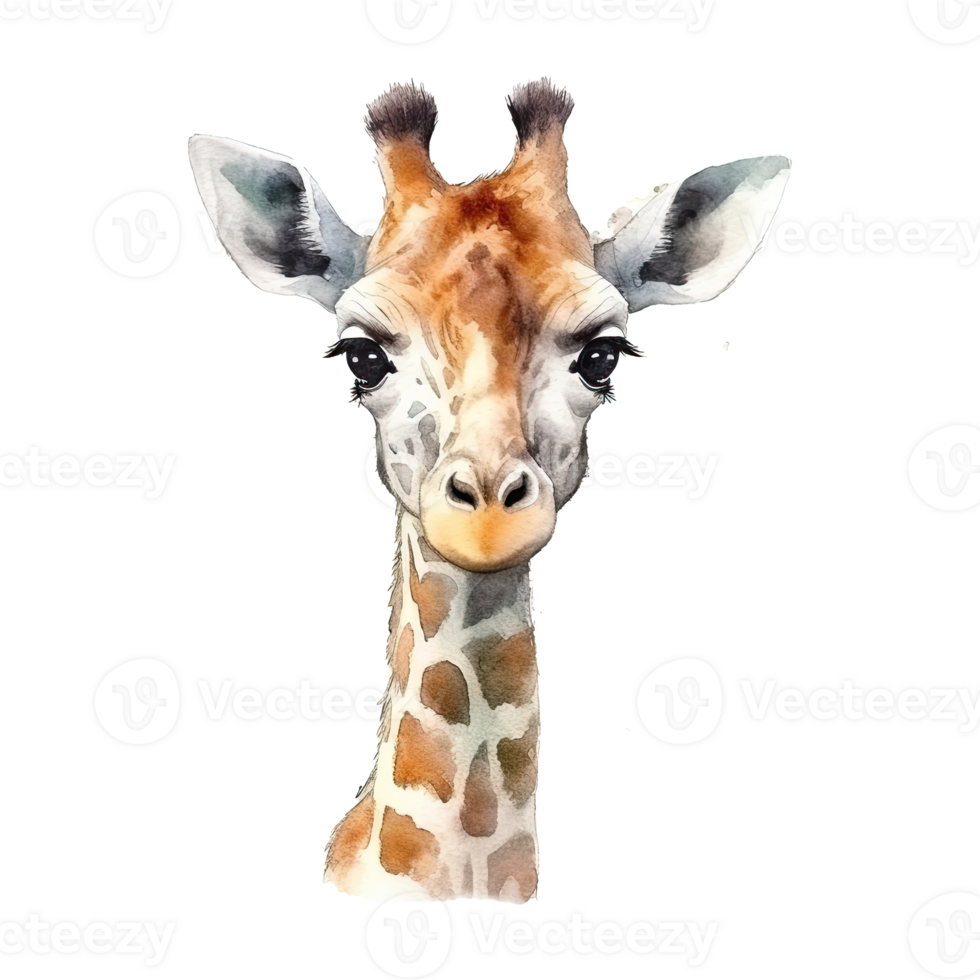 Watercolor giraffe isolated on transparent background. png