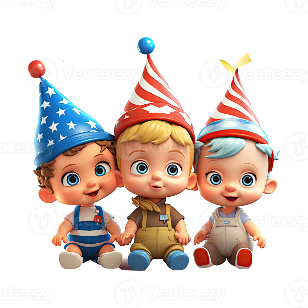 3D cartoon happy baby kids on transparent background. png