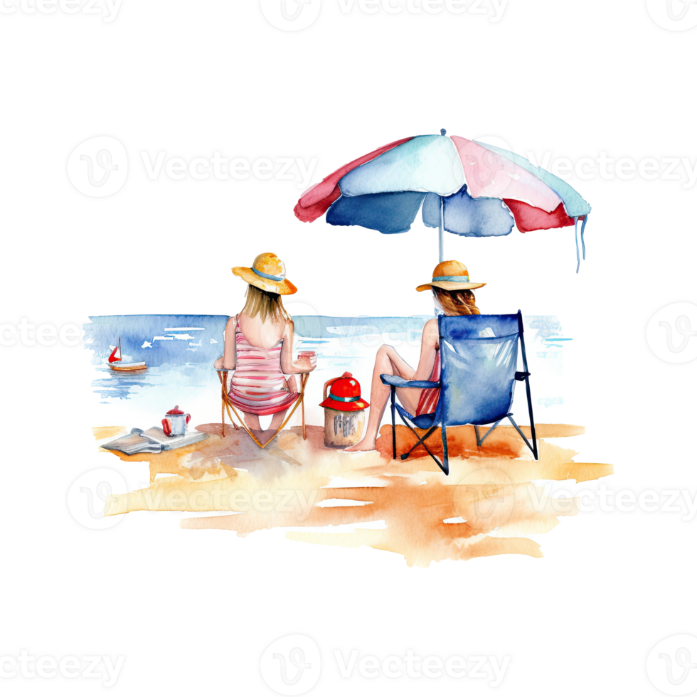 Watercolor summer vacation on transparent background. png