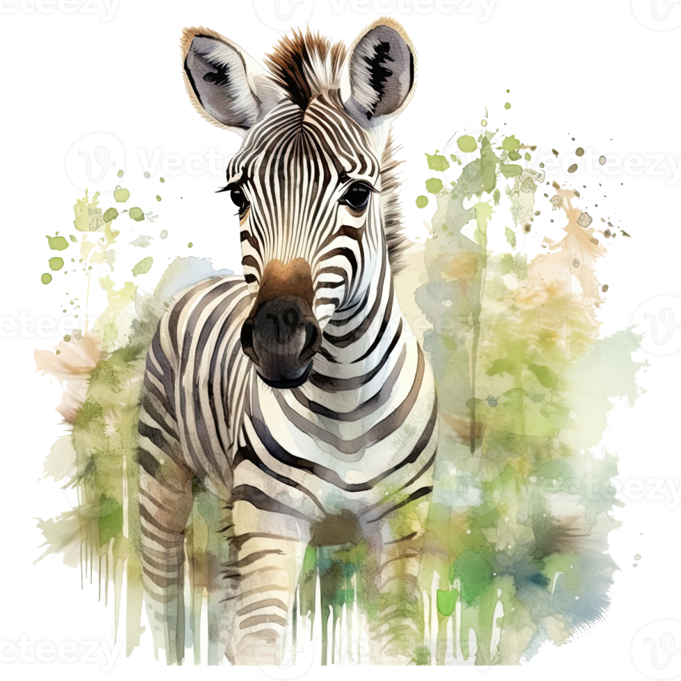 Watercolor little zebra isolated on transparent background. png
