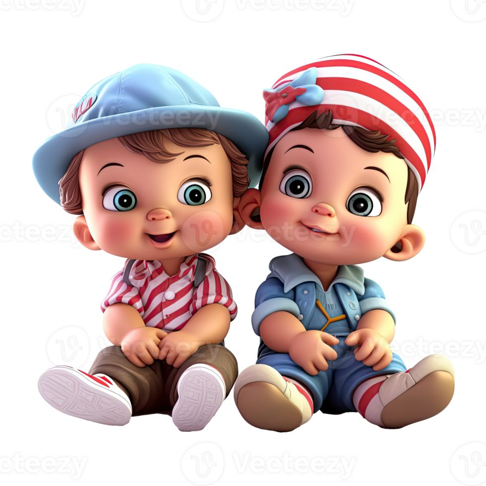 3D cartoon happy baby kids on transparent background. png