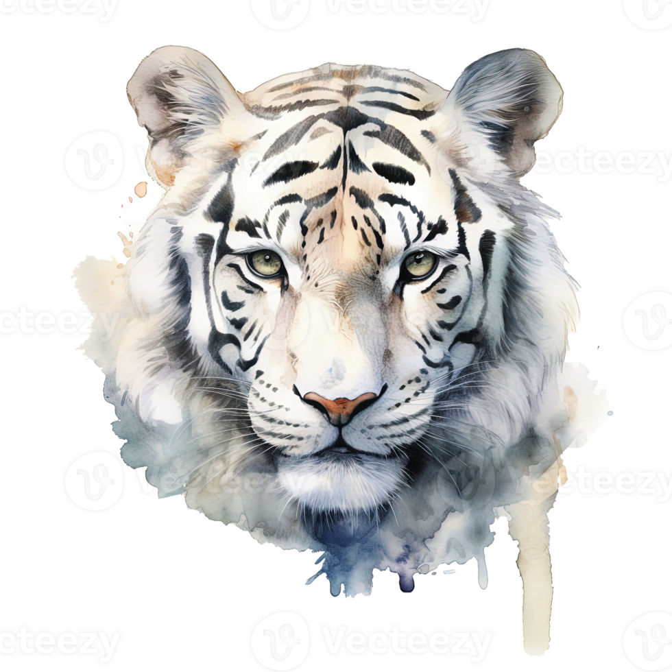 Watercolor white tiger animal isolated on transparent background ...