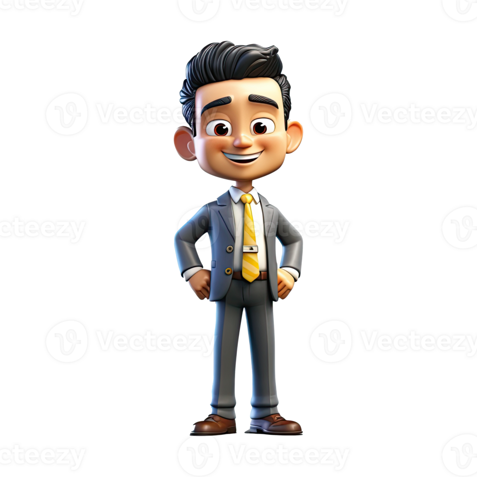3D Cartoon businessman on transparent background. png