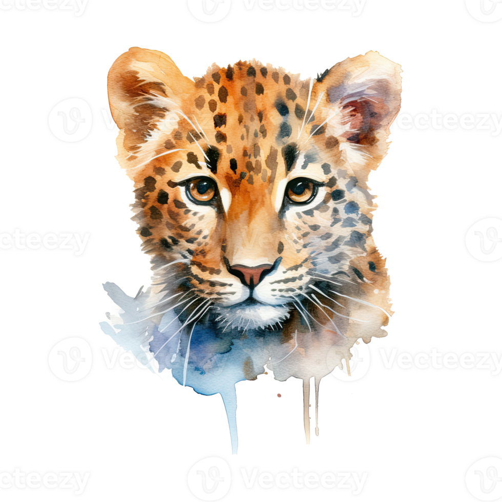 Watercolor leopard isolated on transparent background. png