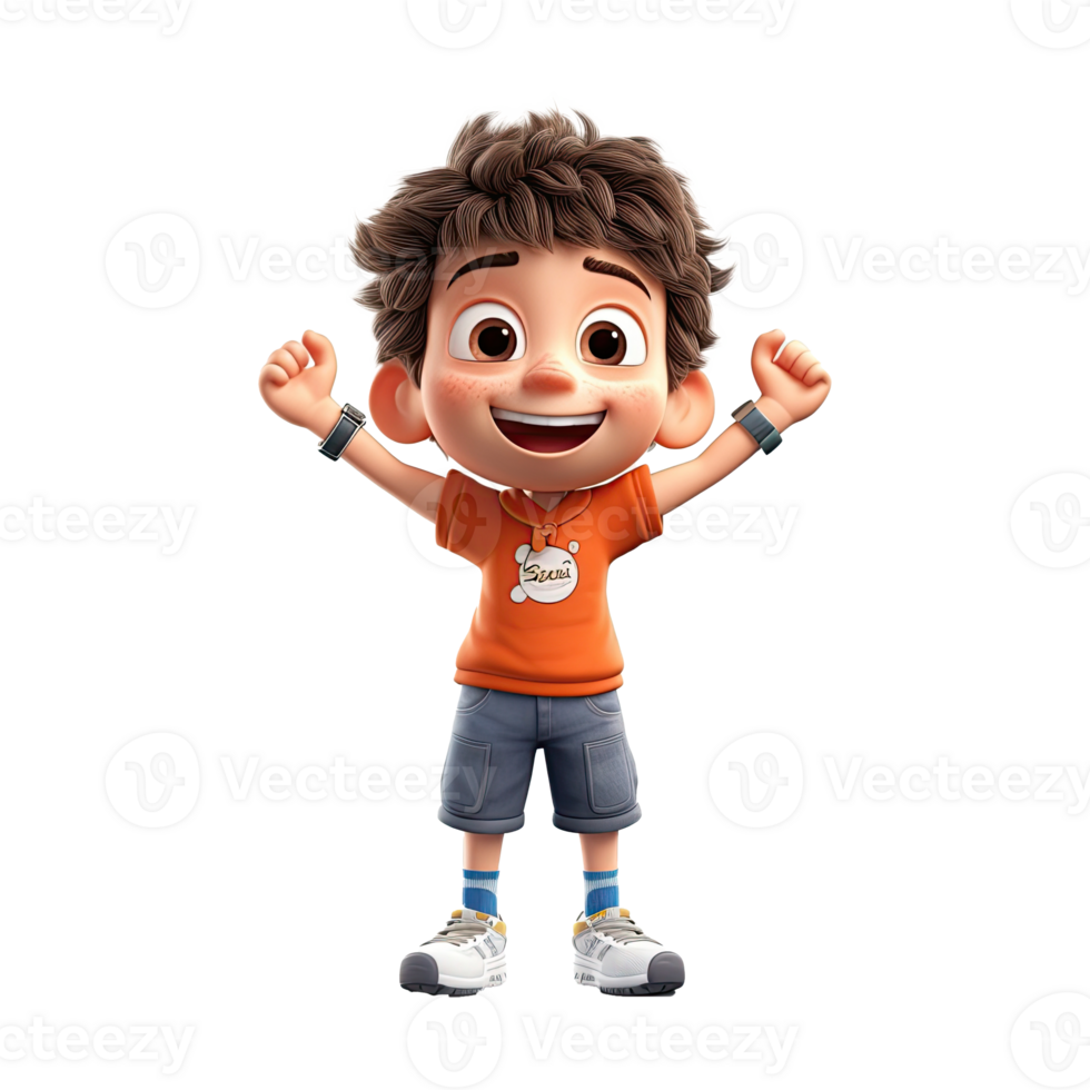 3D happy cartoon boy on transparent background. png