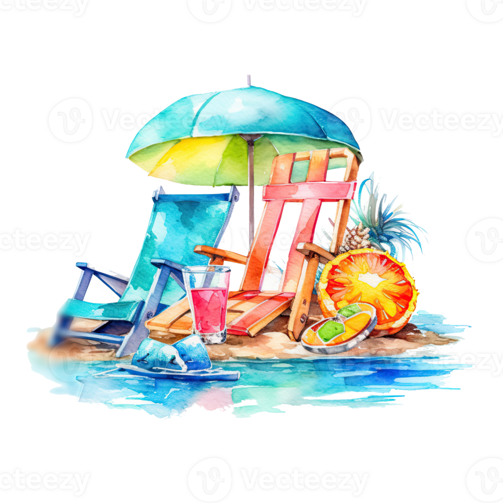 Watercolor summer vacation on transparent background. png
