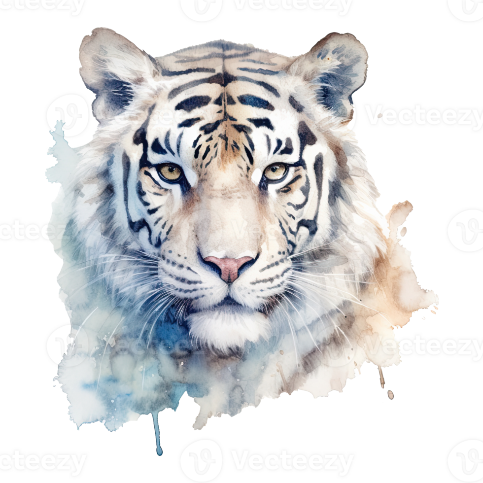 Aquarell Weiß Tiger Tier isoliert auf transparent Hintergrund. generativ ai png