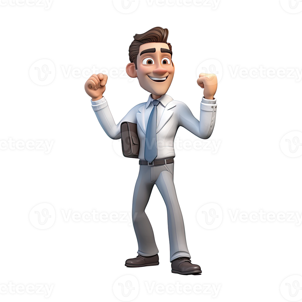 3D Cartoon businessman on transparent background. png