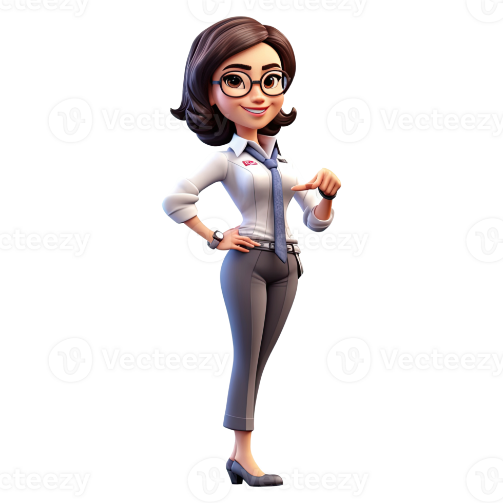 3D Cartoon businesswoman on transparent background. png