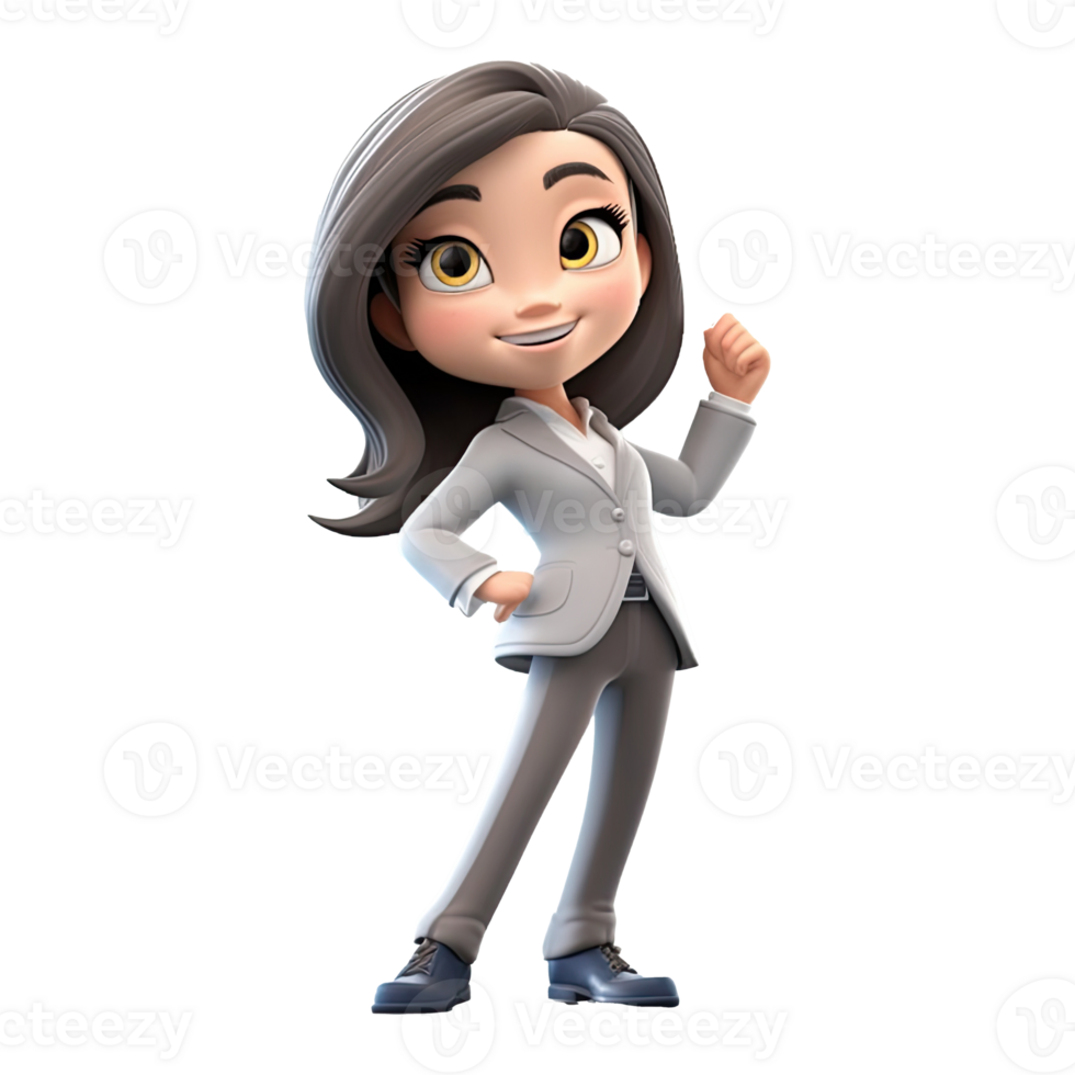 3D Cartoon businesswoman on transparent background. png
