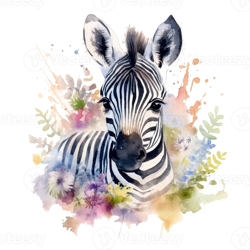Watercolor little zebra isolated on transparent background. png
