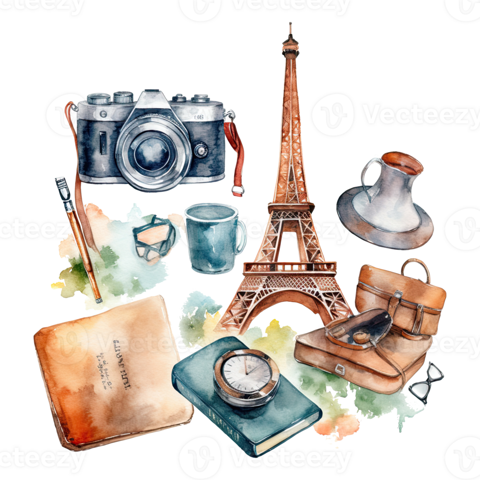 Watercolor traveling clipart isolated on transparent background. png