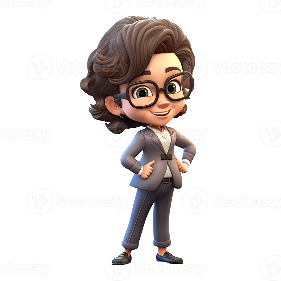 3D Cartoon businesswoman on transparent background. png