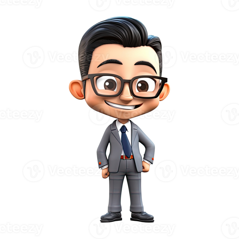 3D Cartoon businessman on transparent background. png