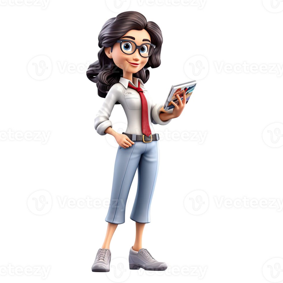 3D Cartoon businesswoman on transparent background. png
