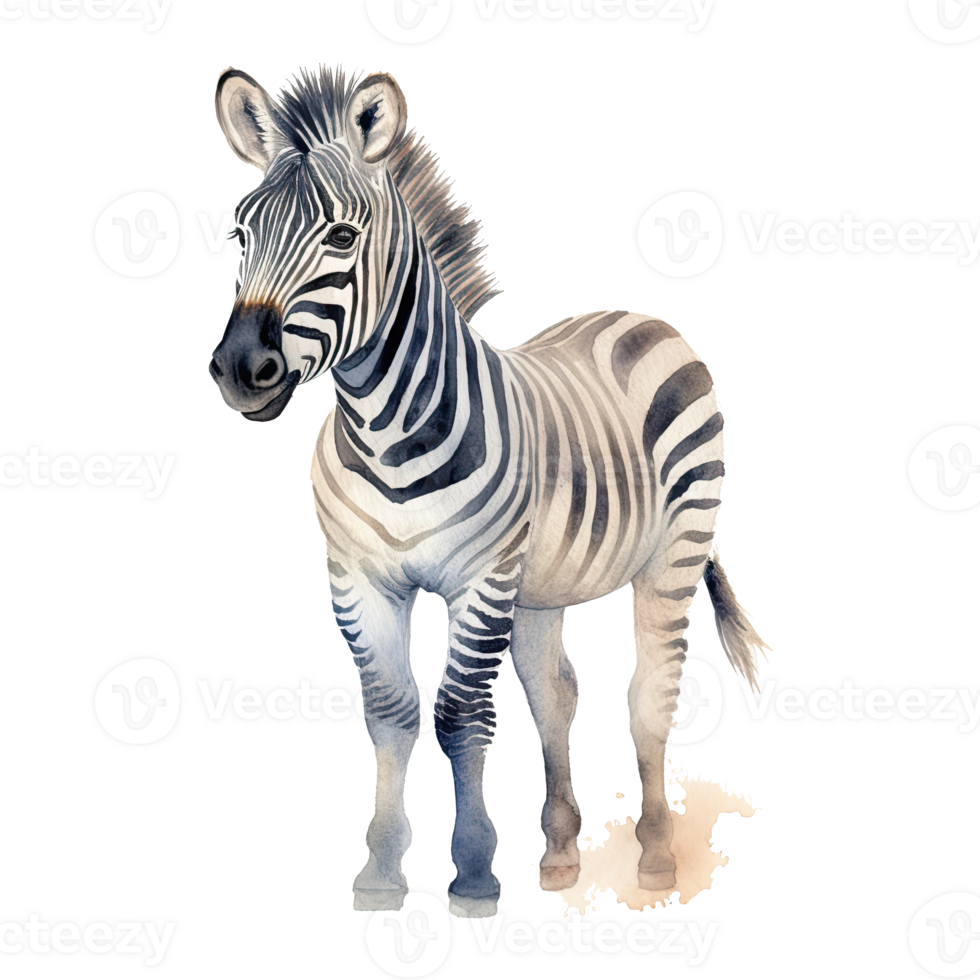 Watercolor little zebra isolated on transparent background. png