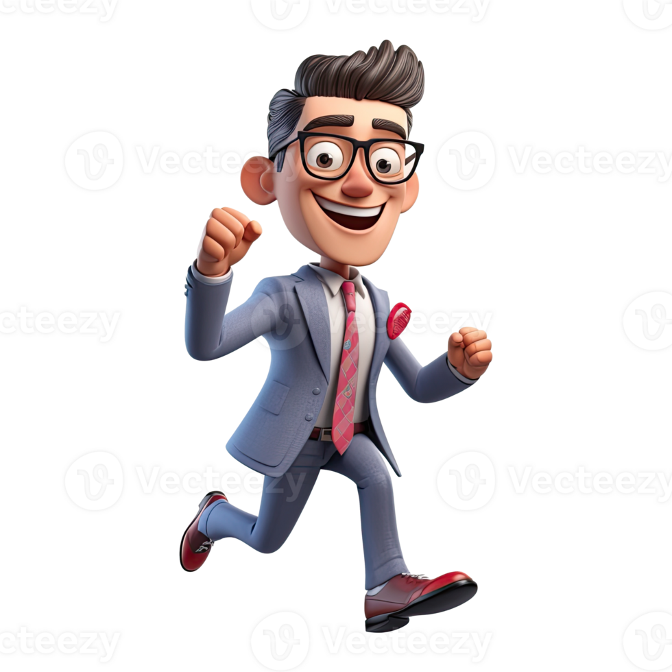 3D Cartoon businessman on transparent background. png