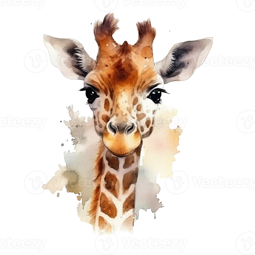 Watercolor giraffe isolated on transparent background. png