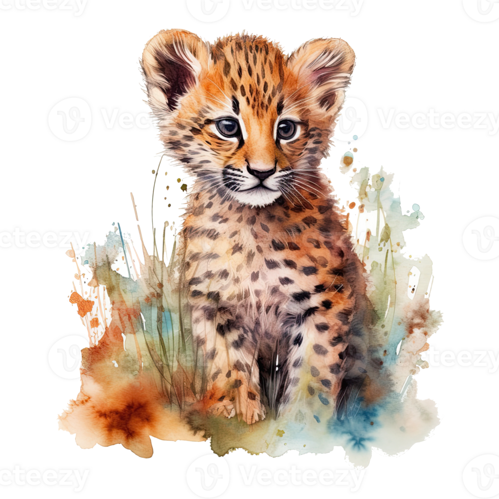 Watercolor leopard isolated on transparent background. png