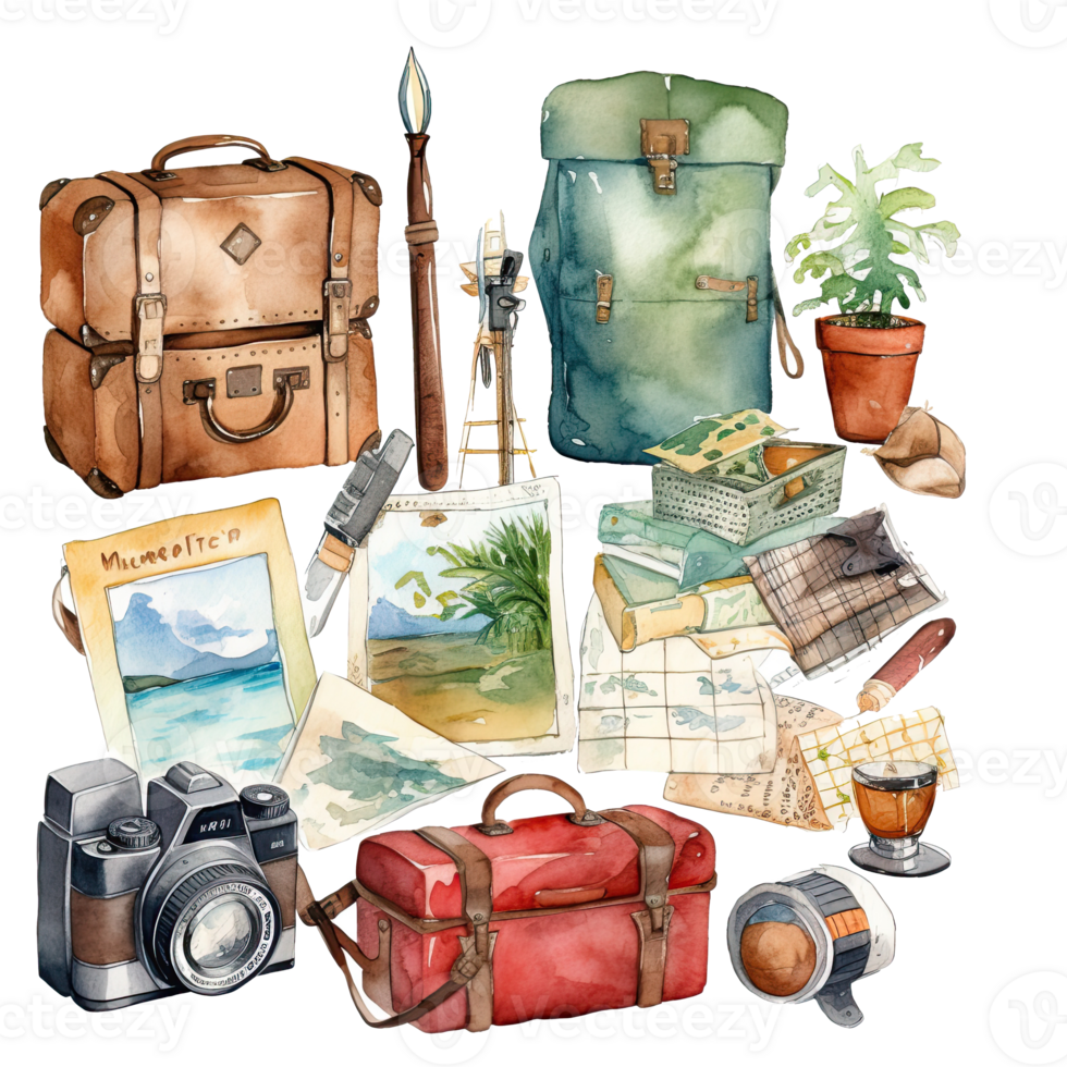 Watercolor traveling clipart isolated on transparent background. png