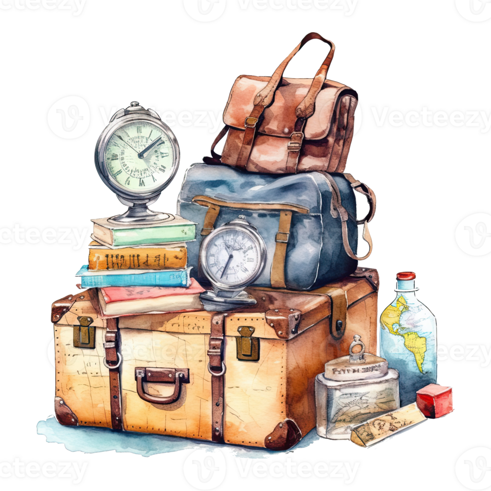 Watercolor traveling clipart isolated on transparent background. png