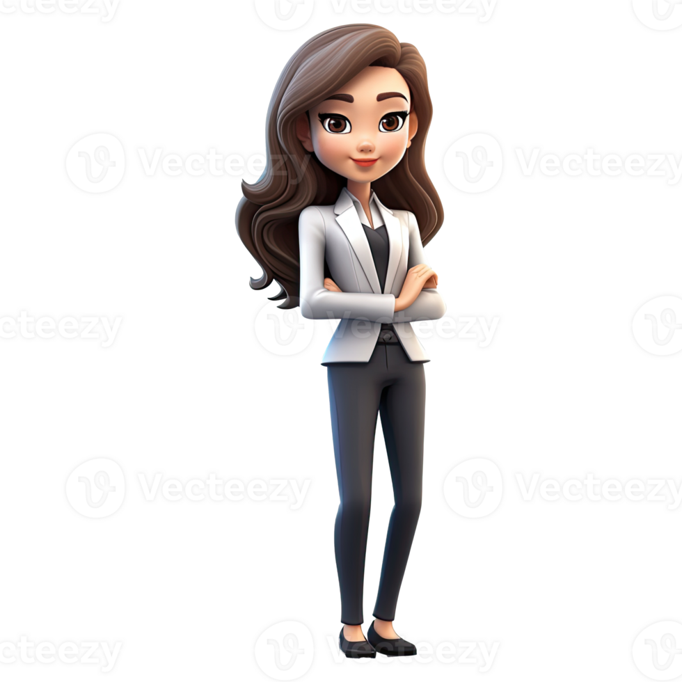 3D Cartoon businesswoman on transparent background. png