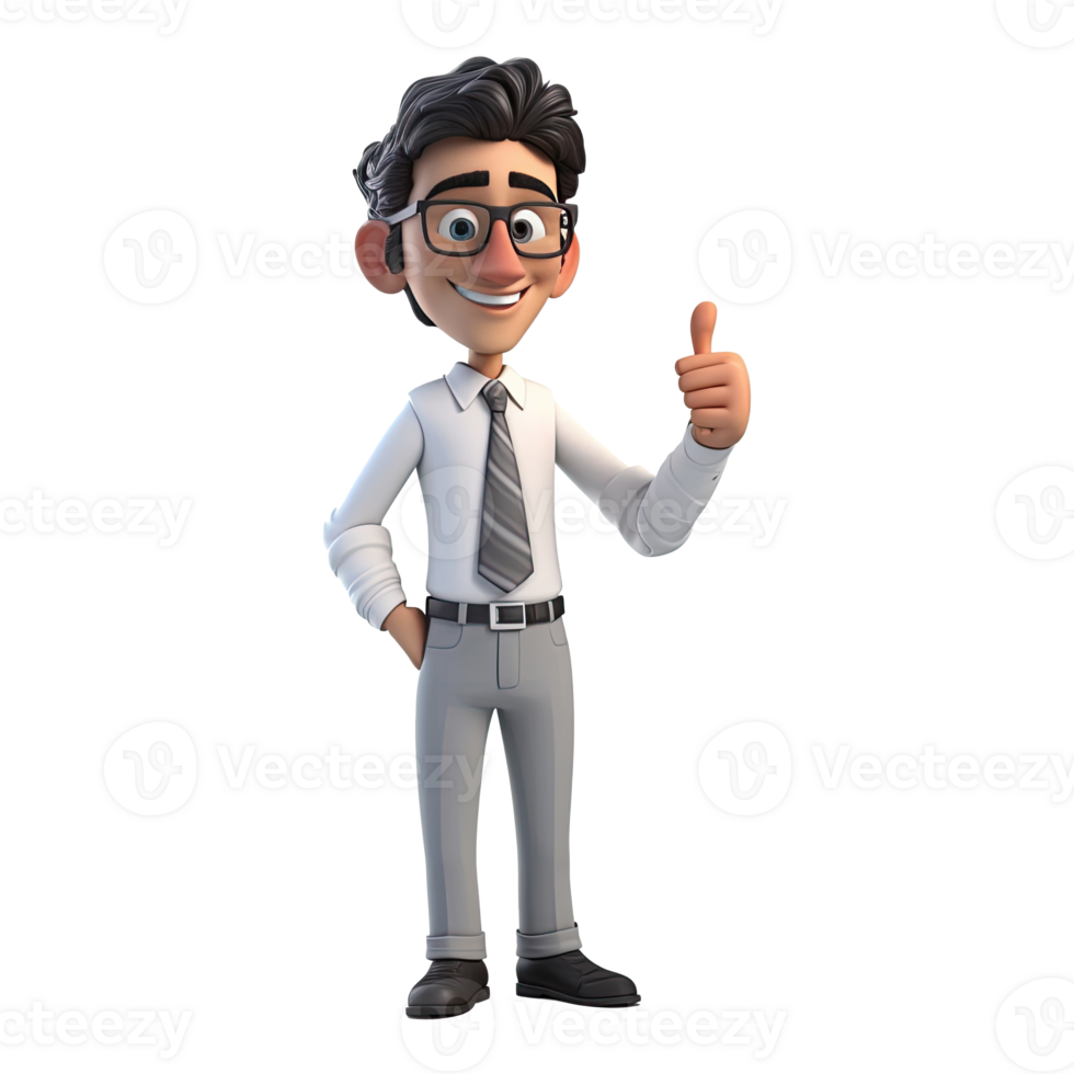 3D Cartoon businessman on transparent background. png