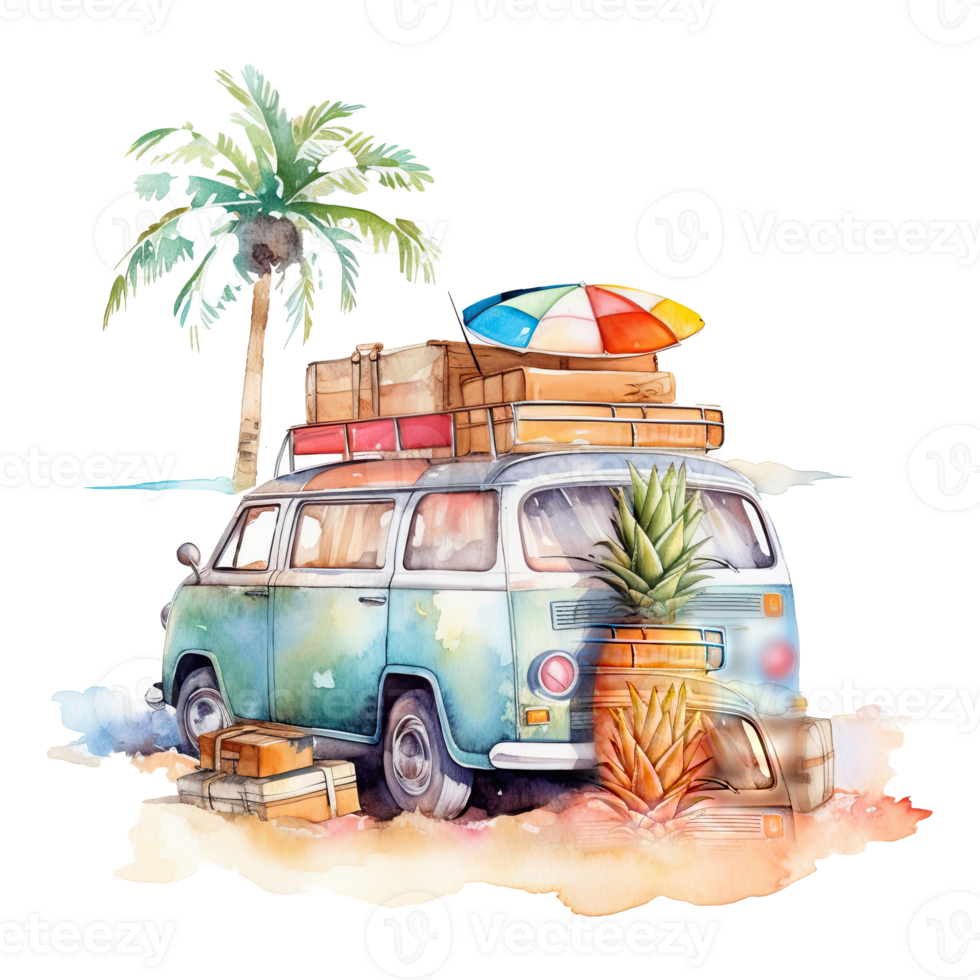 Watercolor summer vacation on transparent background. png