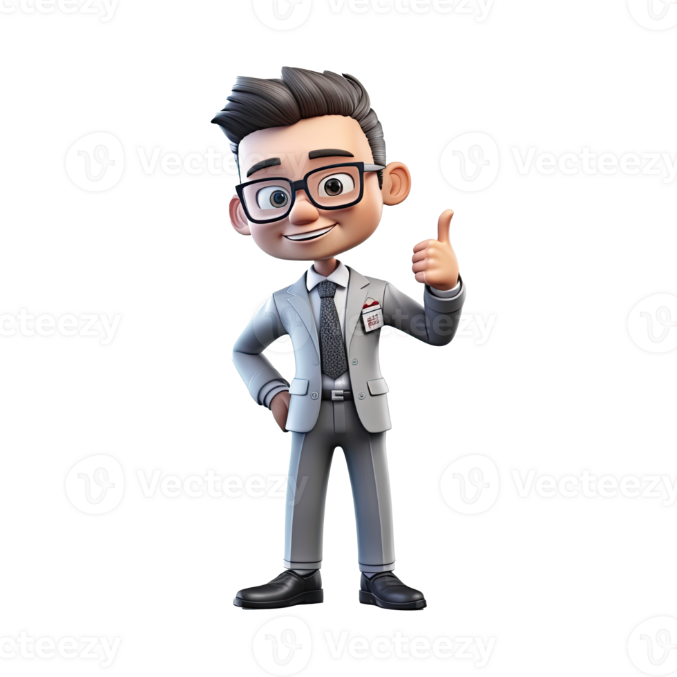 3D Cartoon businessman on transparent background. png