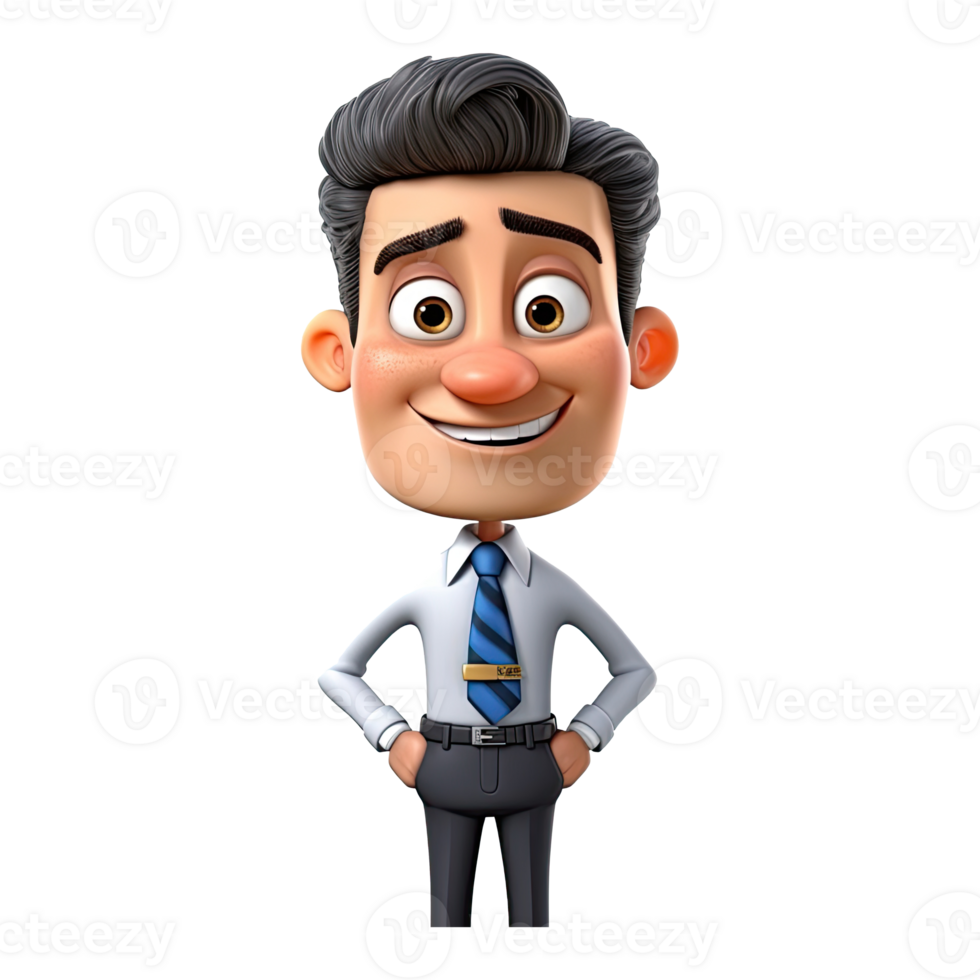 3D Cartoon businessman on transparent background. png