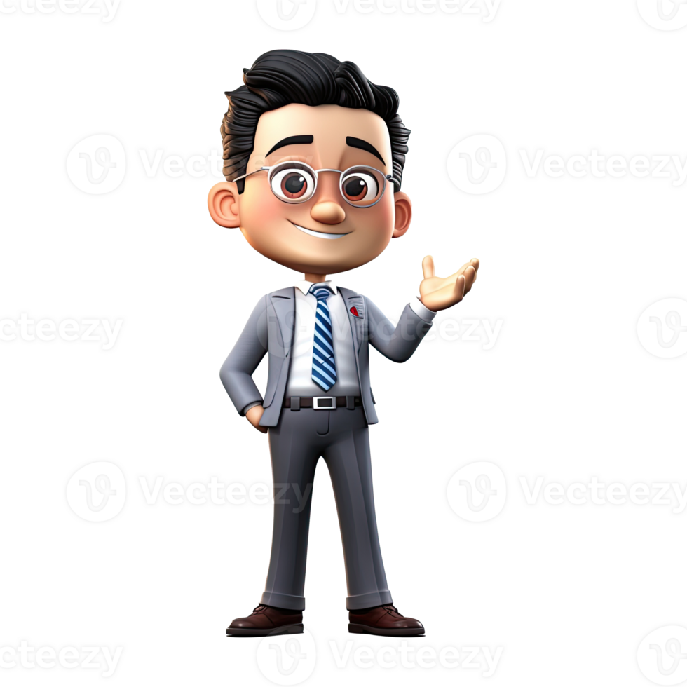 3d dibujos animados empresario en transparente antecedentes. generativo ai png